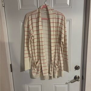 Maurices Ivory and Coral Striped Cardigan